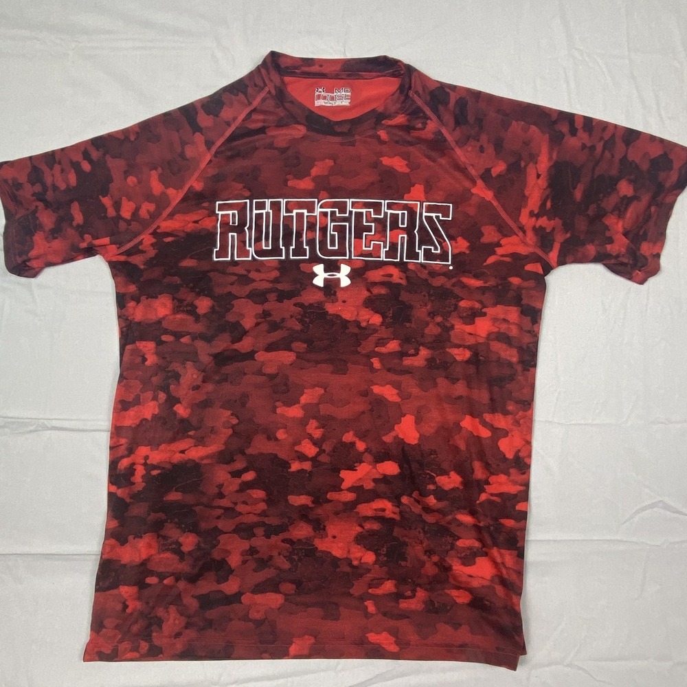 Under Armour Rutgers‎ University T Shirt Mens Medium Red Black Raglan Sleeve